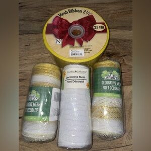 Yellow and White Decorative Mesh Ribbon Set
